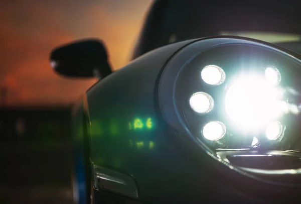 Automotive Industry Modern Led Front Car Light Bright Vehicle Headlights — Stock Photo, Image