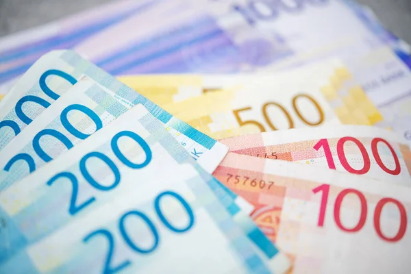 Norwegian Economy Theme Colorful Norwegian Krones Banknotes Table Cash Money — Stock Photo, Image