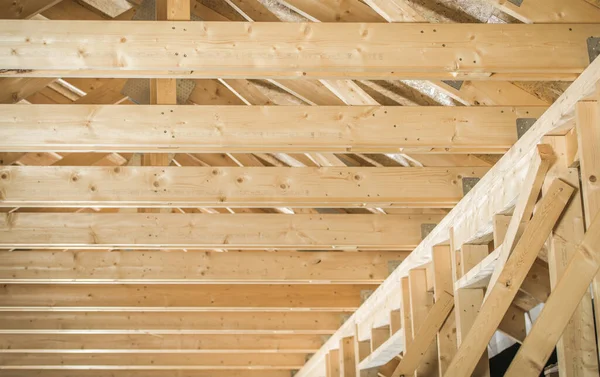 Wooden Beams Newly Builded House Skeleton Structure Construction Industry Theme — Stock Photo, Image