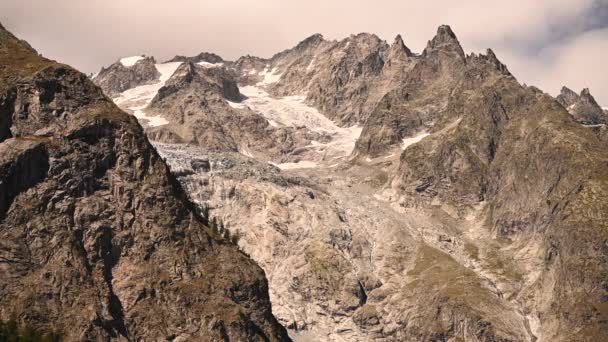 Monte Bianco Ghiacciai Del Massiccio Picchi Granito Close Scenario Estivo — Video Stock