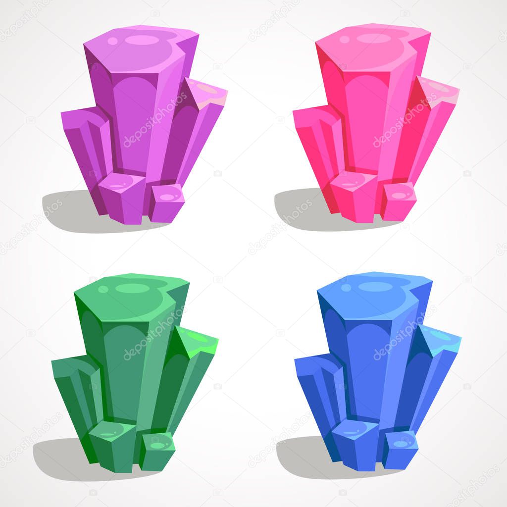Colorful set of cartoon crystals. Vector drawing