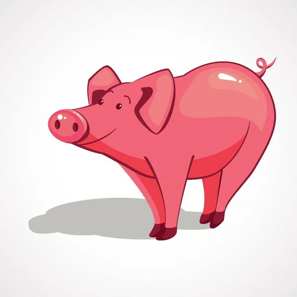 Bir gülümseme ile karikatür pembe domuz. Vektör çizim