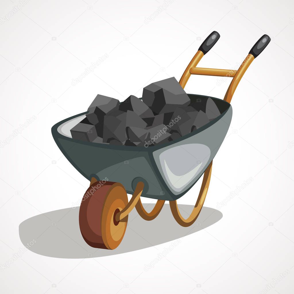 Cartoon wheelbarrow with coal. Vector art illustration with simple gradients.