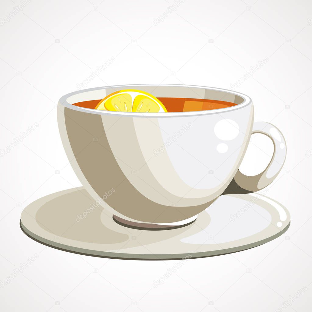 Vector illustration tea in white cup with lemon.