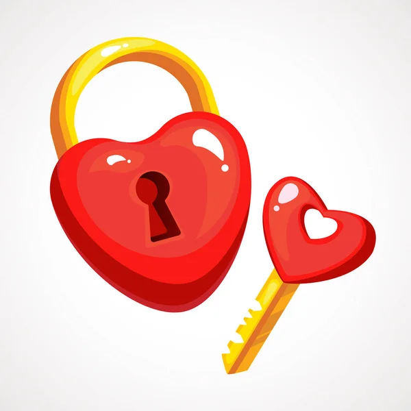 Vector illustration red heart lock and key — Stock Vector