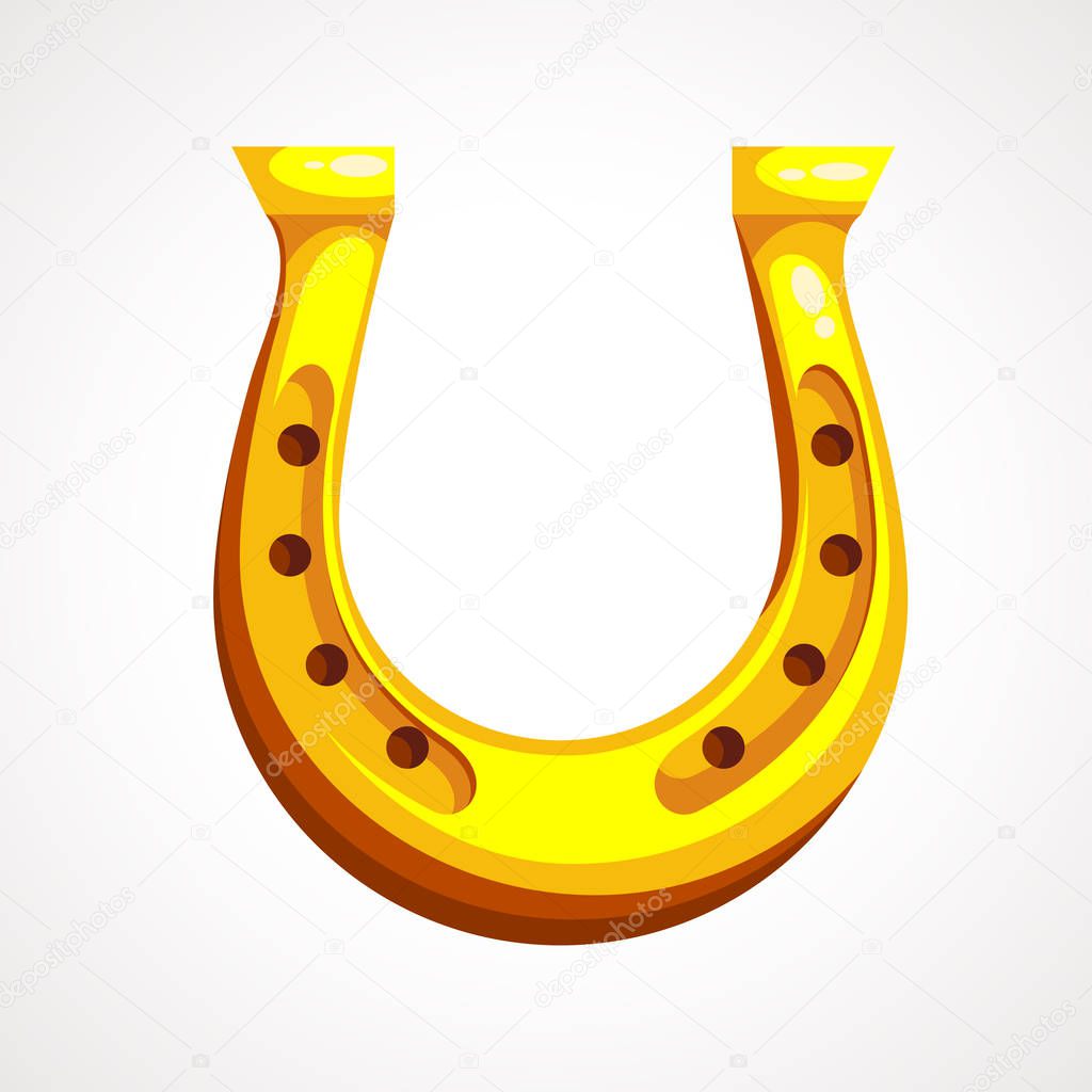 Cartoon golden horseshoe for luck, lucky St. Patrick s day symbol.