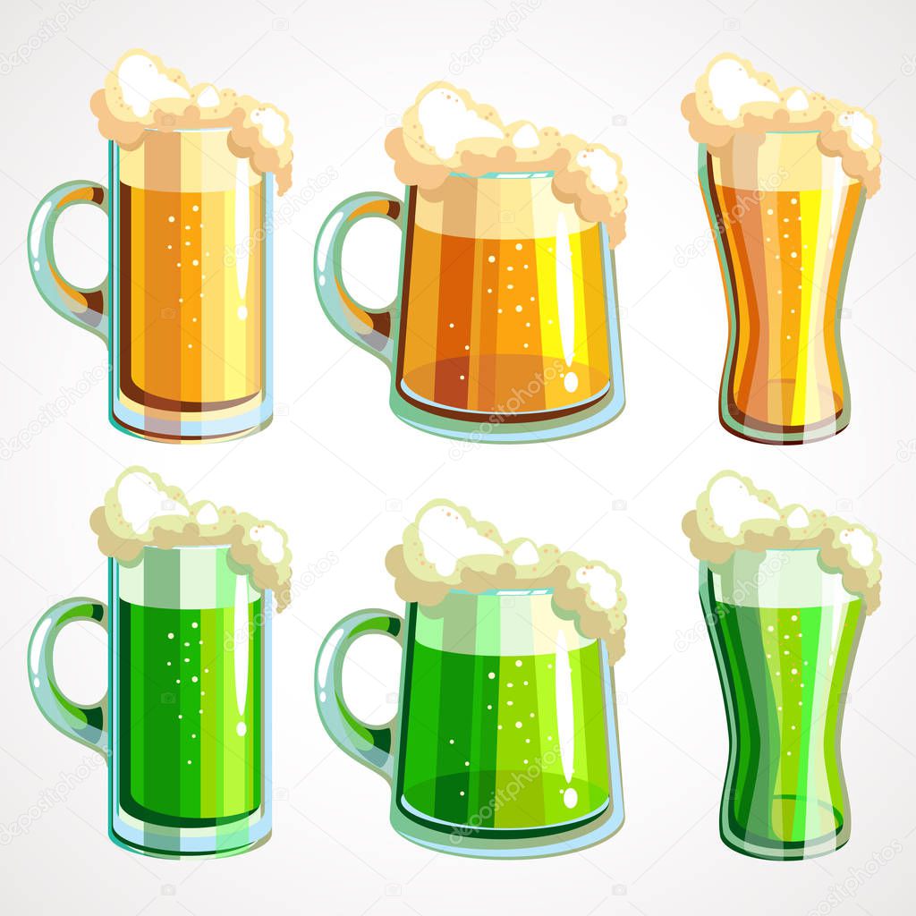 Set of beer before St. Patrick s Day. Vector illustration.