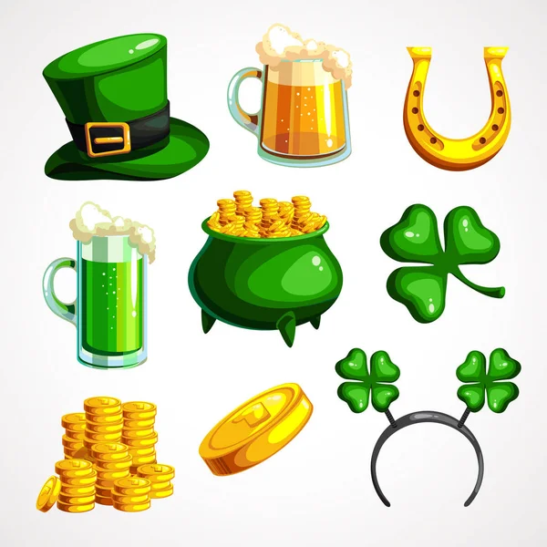 Un conjunto de símbolos para el Día de San Patricio — Vector de stock