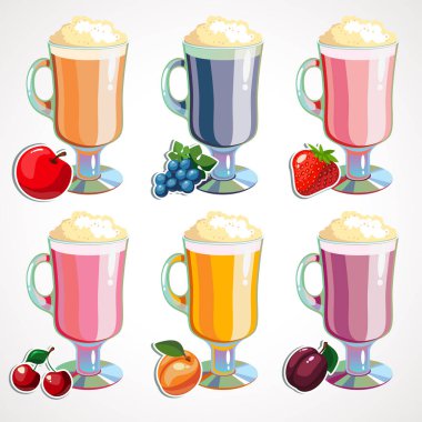 Meyve süt kokteyller beyaz zemin üzerine bir çizgi film dizi