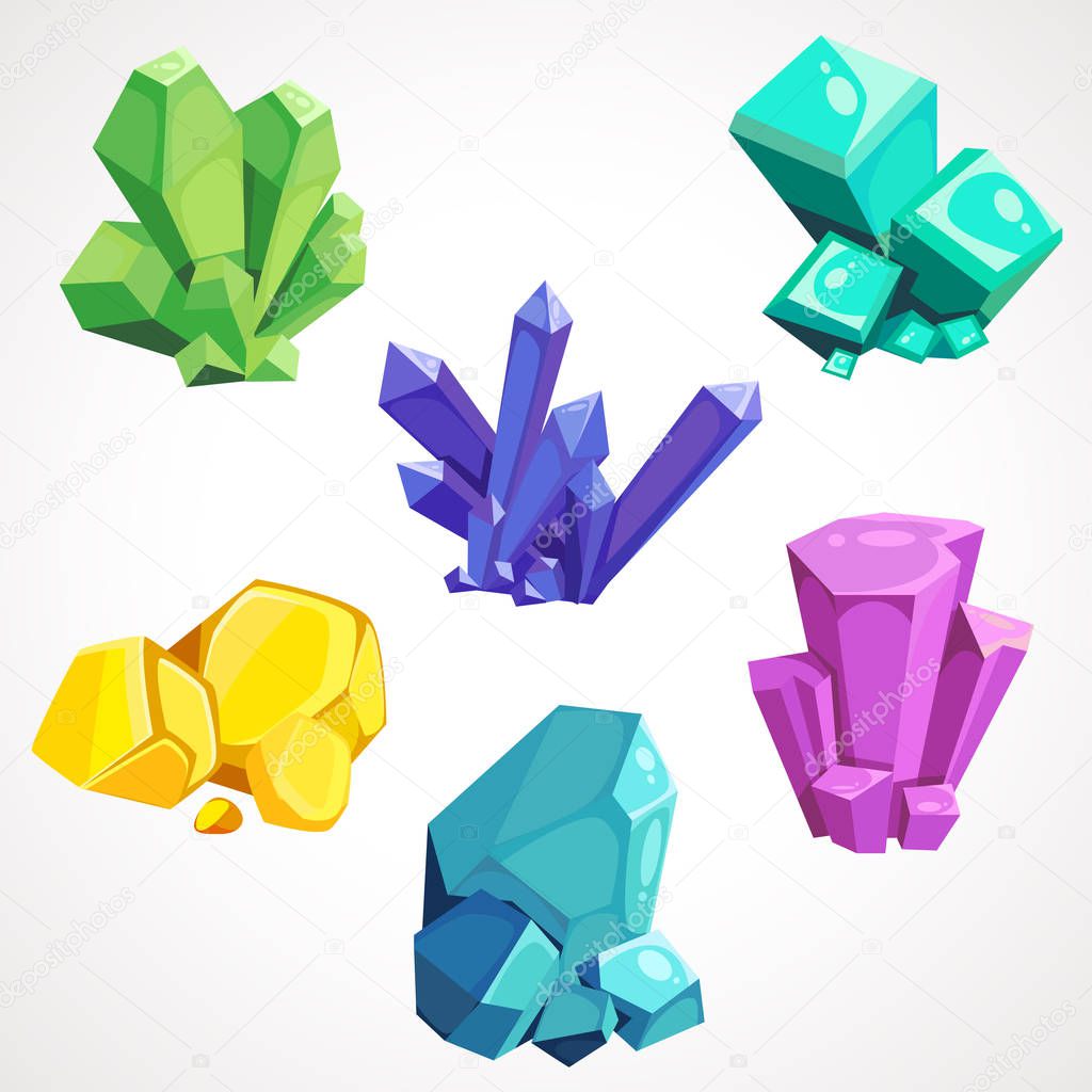 A cartoon set of natural crystals. Vector illustration.