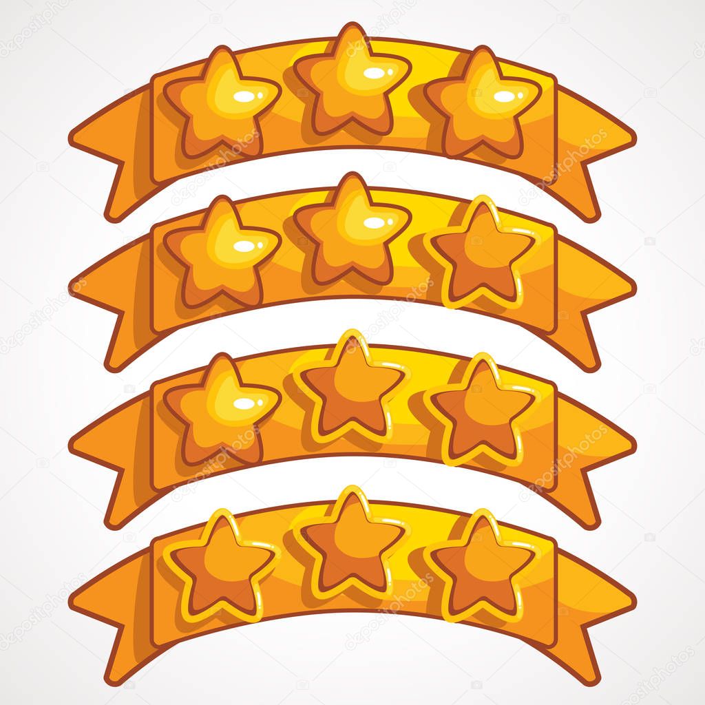 Cartoon gold stars on the ribbon, game elements