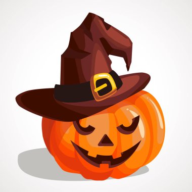 Cadı şapkalı mutlu yüzlü Cadılar Bayramı balkabağı