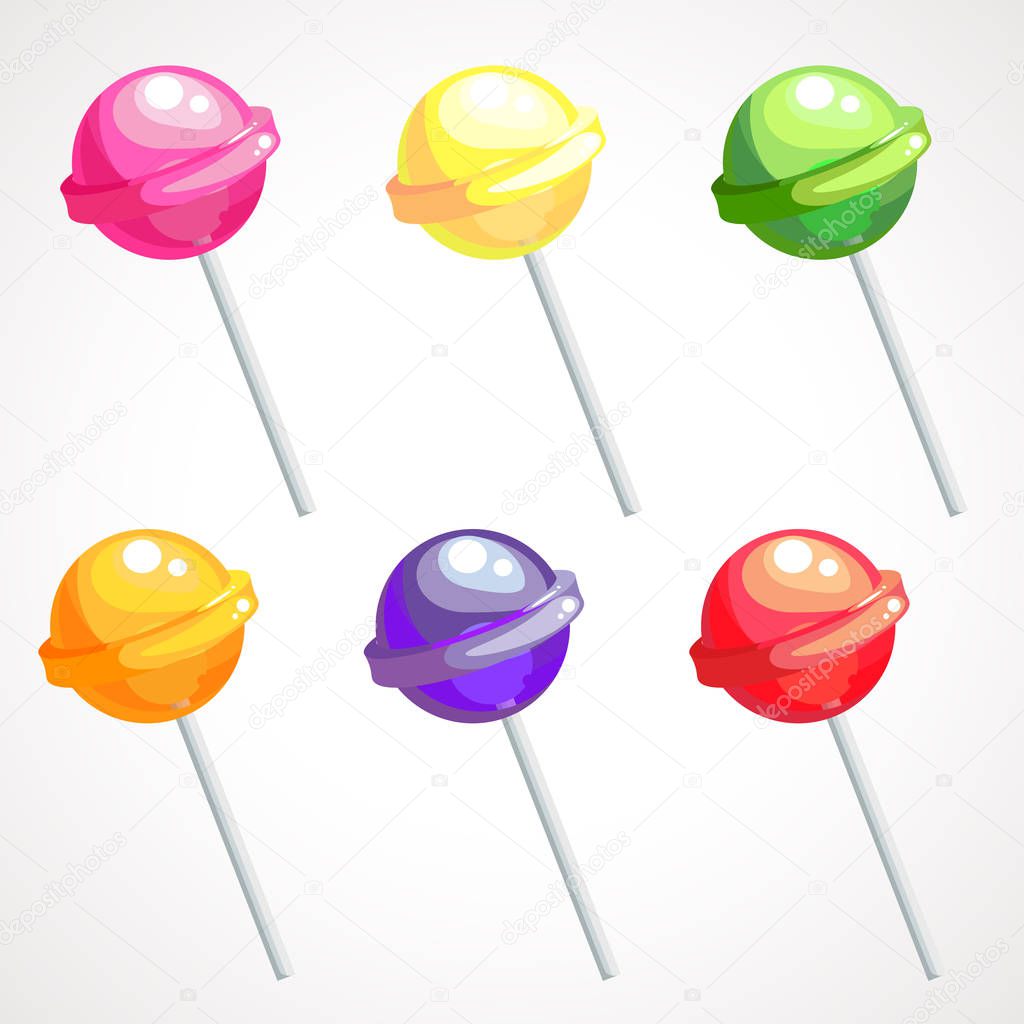 Funny cartoon set of glossy round colorful lollipops.