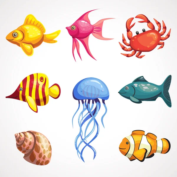 Karikatur von Meeresbewohnern. Farbige Unterwassertiere. — Stockvektor