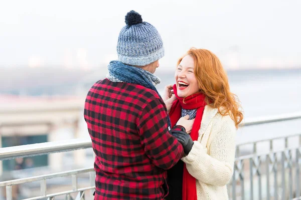 Happy Couple Loves Walking City Rouge Women Man Laughing Street — Stock Photo, Image
