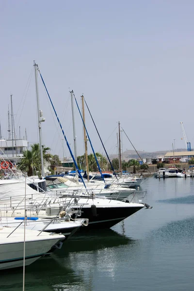 Seascape Beautiful White Yachts Placed Close Each Other Pier Royalty Free Stock Images