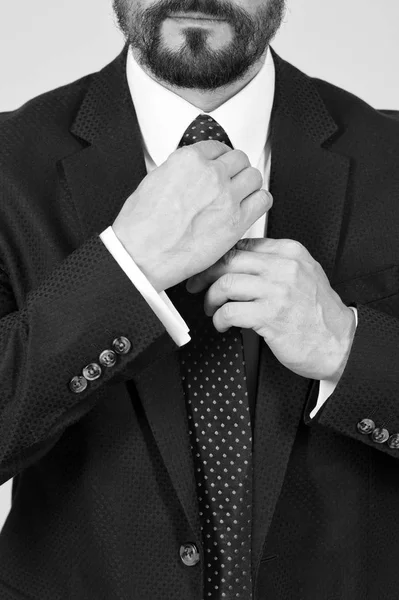 Closeup Man Hands Take Red Tie Close Hands Tie Red — Stock Photo, Image