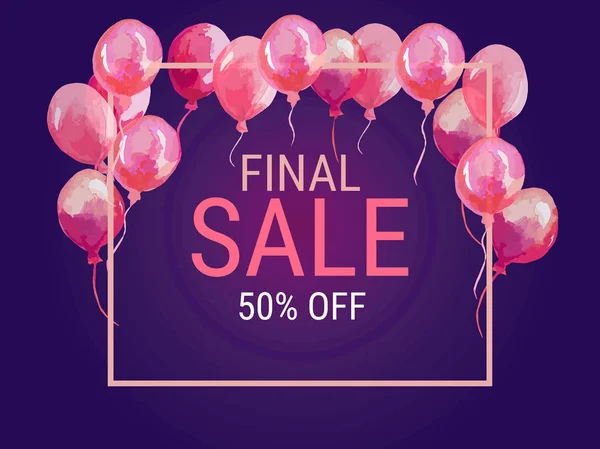 Venta final, oferta especial con globos rosa . — Archivo Imágenes Vectoriales