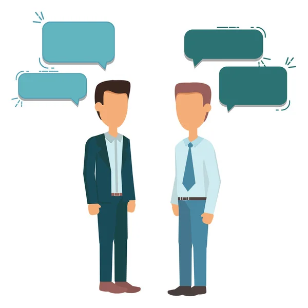 Dva podnikatelé stojící, hovoří, diskutuje, vyjednávání. — Stockový vektor