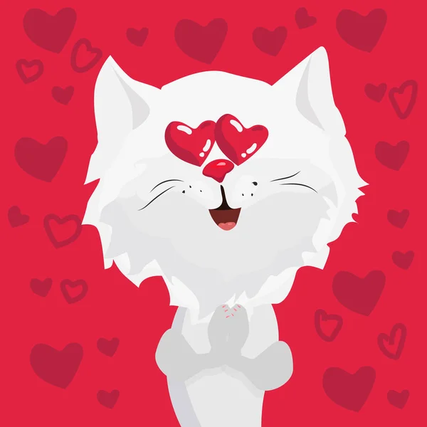 Lindo personaje de Cat enamorado de corazones en los ojos. ilustración de arte en dibujos animados — Vector de stock