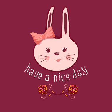 El çizilmiş vektör tavşan, sevimli tavşan, tavşan kız yay şirin illüstrasyon ile. Çocuk t-shirt için yazdırın. İyi günler