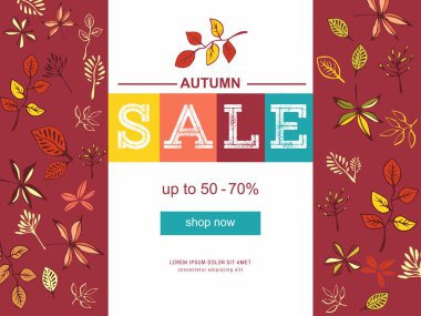 Sonbahar satış banner tasarımı indirim etiketli renkli sonbahar, sonbahar sezonu için promosyon alışveriş arka plan bırakır. Vektör çizim