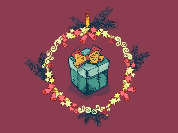 圣诞快乐的概念 在平坦的风格 圣诞树礼物圣诞花环矢量插图 横幅的元素 — 图库矢量图片