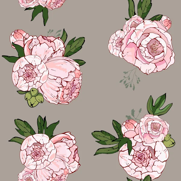 Красивый Ручной Букет Розовых Пионов Печать Ткани Текстиле Декоре Бесшовный — стоковый вектор
