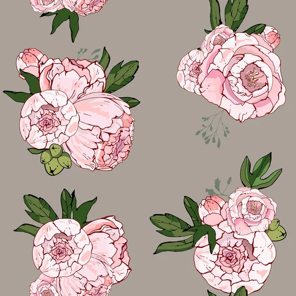 Güzel çizilmiş buket pembe peonies. kumaş, tekstil, dekor baskı. Şakayık seamless modeli. Çiçek arka plan. Çiçekler sonsuz deseni. Vektör çizim.