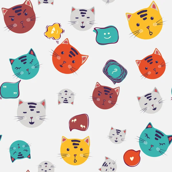 Милые Кошки Пузырём Речи Векторный Бесшовный Рисунок Мультяшными Кошачьими Лицами — стоковый вектор