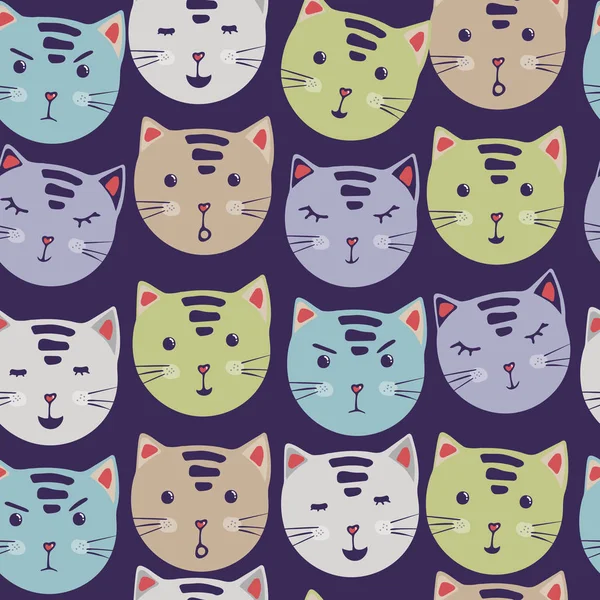 Cute Cats Vector Seamless Pattern Cartoon Cat Faces Fabric Printing — Stock Vector