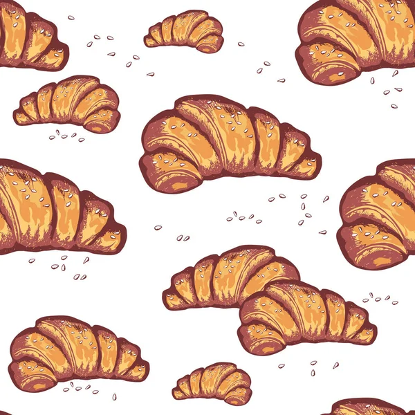 Modèle Sans Couture Croissant Avec Sésame Sur Illustration Vectorielle Supérieure — Image vectorielle