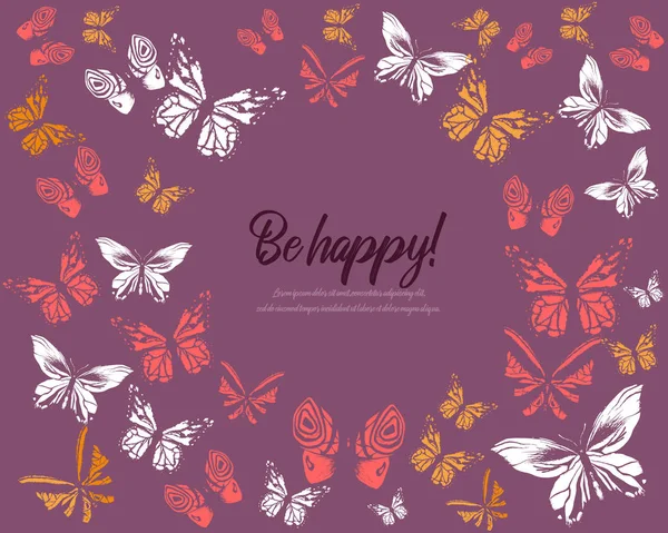 Tarjeta Felicitación Mariposa Rosa Blanco Amarillo Decorativo Ilustración Vectorial Marco — Vector de stock