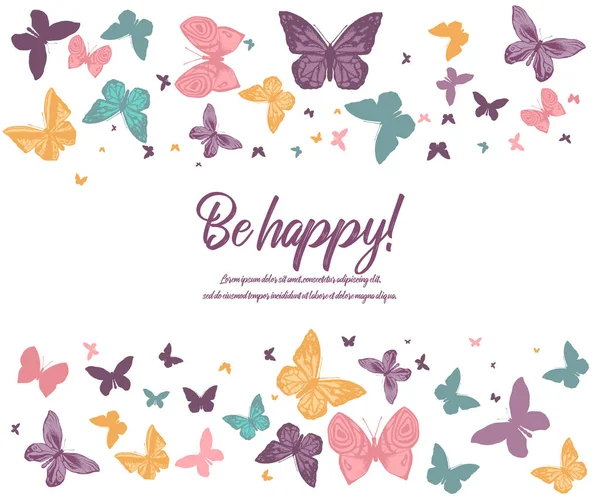 Greeting Card Butterfly Pink Purple Yellow White Background Vector Illustration — Stock Vector