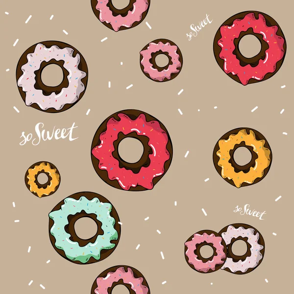 Donuts Med Rosa Röda Citron Mynta Glasyr Faller Beige Bakgrund — Stock vektor