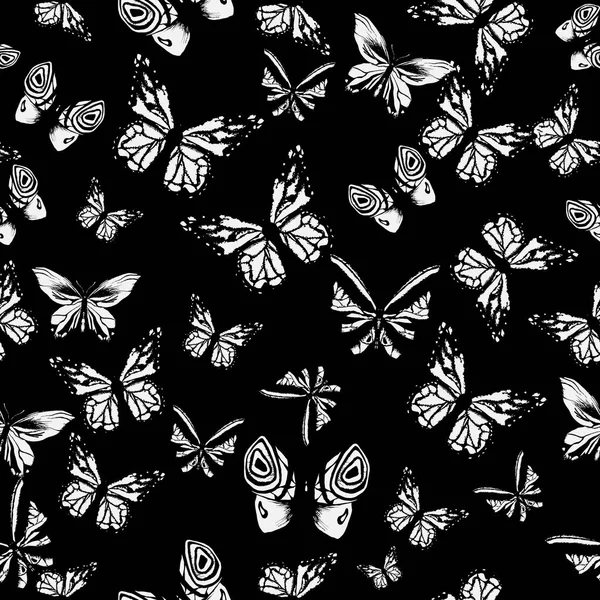 Vektor Kunst Weiße Schmetterlinge Auf Schwarz Farben Niedlichen Hintergrund Für — Stockvektor