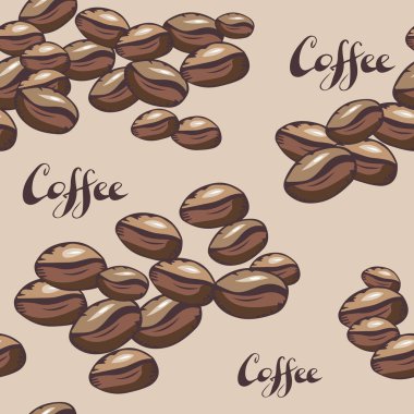vektör kahve Seamless modeli. Bütün bean kahve. doku. kahve evi duvar kağıdı. Parmak izi, tekstil, kumaş, paket, kapak, tebrik kartları için tasarlamak vektör