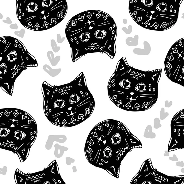 Lindos Gatos Con Patrones Geométricos Fondo Patrón Sin Costuras Blanco — Vector de stock