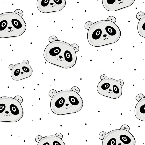 Lindo Patrón Sin Costuras Panda Fondo Del Bosque Dibujado Mano — Vector de stock