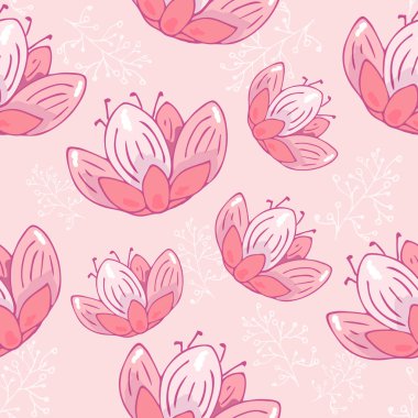 Çiçekler pastel pembe pembe ile Seamless yineleme modeli. Doodle elle çizilmiş kumaş, hediye paketi, duvar sanat tasarımı. kumaş üzerine yazdırın. nazik duvar kağıtları.