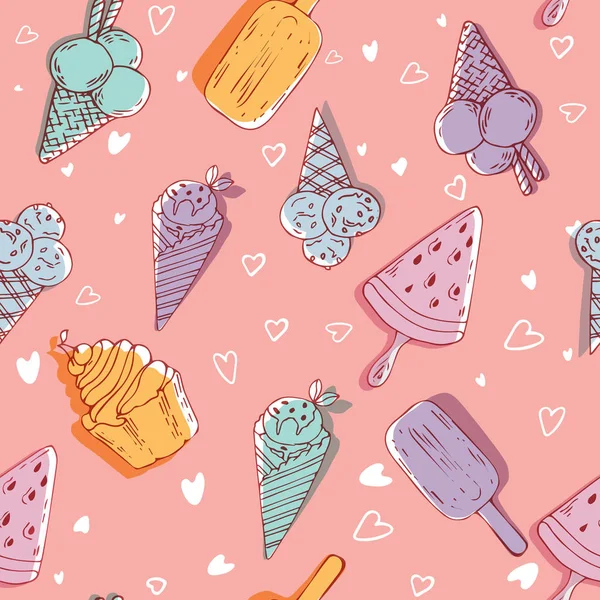 Ice Cream Seamless Pattern Pink Background Modern Backdrop Packaging Wallpaper — Stock Vector