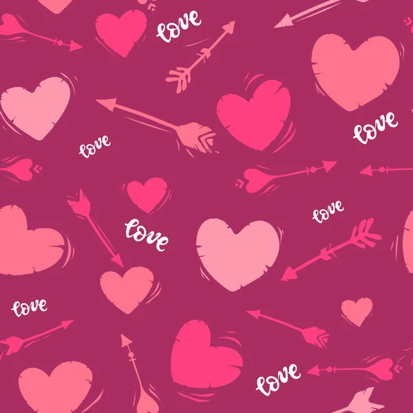 Patrón de vector sin fisuras con corazones, flechas. San Valentín diseño día de San Valentín diseño. papel de envolver, papel pintado, impresión, textil. rosa. garabato — Vector de stock