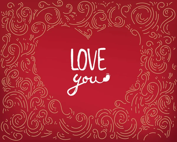 Doodle fürtök. Vektor dísz Valentin-nap. Romantikus design. Valentin-nap háttér. szeretlek. Tapéta, szórólapok, meghívás, poszterek, bannerek. üdvözlőlap betűkkel, sablon, nyomtatott. piros — Stock Vector