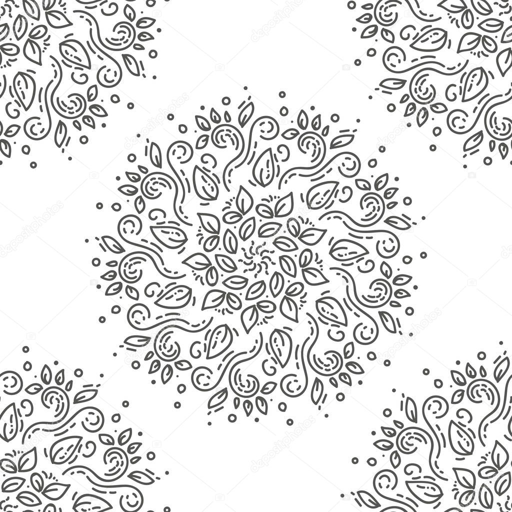 black and white floral doodle seamless pattern. Ornament, paisley elements. Traditional, Ethnic, Turkish, Indian motifs. Great for fabric and textile, wallpaper, packaging