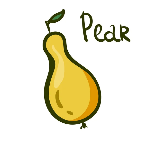 Vektor tangan menggambar pear kuning ilustrasi. terisolasi pada latar belakang putih. Sketsa, jus buah dengan kata Pear. menu, poster. Terisolasi di latar belakang putih. selebaran logo, kartu, poster, cetakan - Stok Vektor