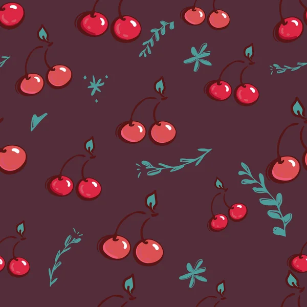 Cherry seamless pattern. Good for textile, wrapping, wallpapers. Sweet red ripe cherries isolated. Vector illustration. For textile print, wrapping paper — Stock Vector