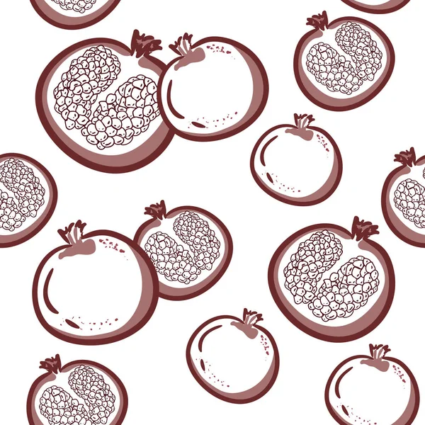 석류와 완벽 한 패턴입니다. 장식 패턴 벡터. 흰색 바탕에 석류 과일입니다. 스케치, 윤곽. 과일 배경입니다. 패션에 대 한 우아한 템플릿 섬유 직물을 인쇄. — 스톡 벡터