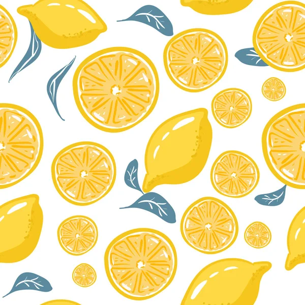 Citrons frais pour tissu, étiquettes de dessin, impression sur t-shirt, papier peint de la chambre des enfants, fond de fruits. Tranches d'un style doodle citron fond blanc joyeux — Image vectorielle