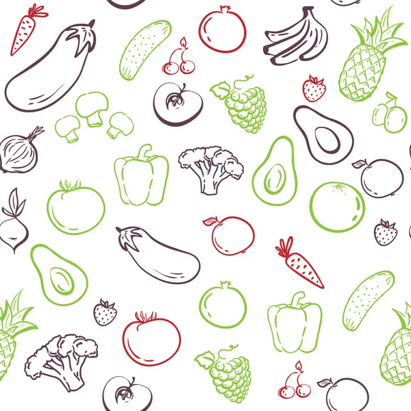 Verduras patrón sin costura. dibujo a mano. Comida saludable. Boceto vectorial, silueta. Alimentación saludable, adorno textil de papel tapiz de tela, impresión. Mercado restaurante cafetería cocina sabrosa dulce. Elemento menú — Archivo Imágenes Vectoriales