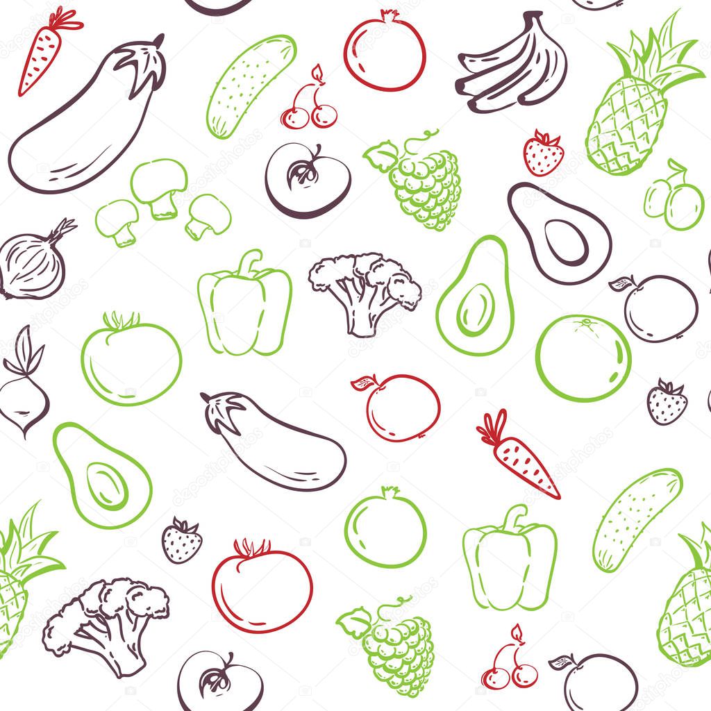 vegetables seamless pattern. hand drawing. Healthy food. Vector sketch,silhouette. Health food, fabric wallpaper textile ornament, Print. Market restaurant cafe cuisine tasty sweet. Menu element